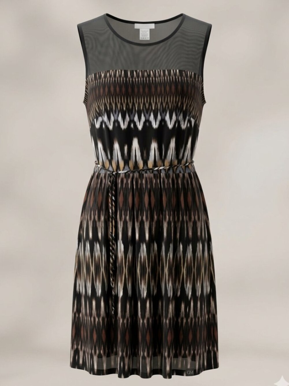 Sandra Darren Ikat Print Mesh Yoke Faux Wrap Dress 20W Plus Size